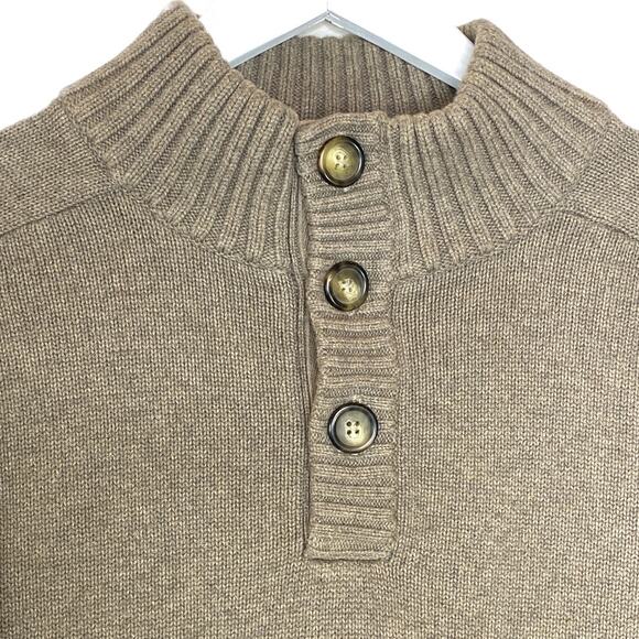 J. Crew Factory Heavyweight Cotton Mock Neck Sweater Tan Men Large Button Panel - Picture 2 of 8